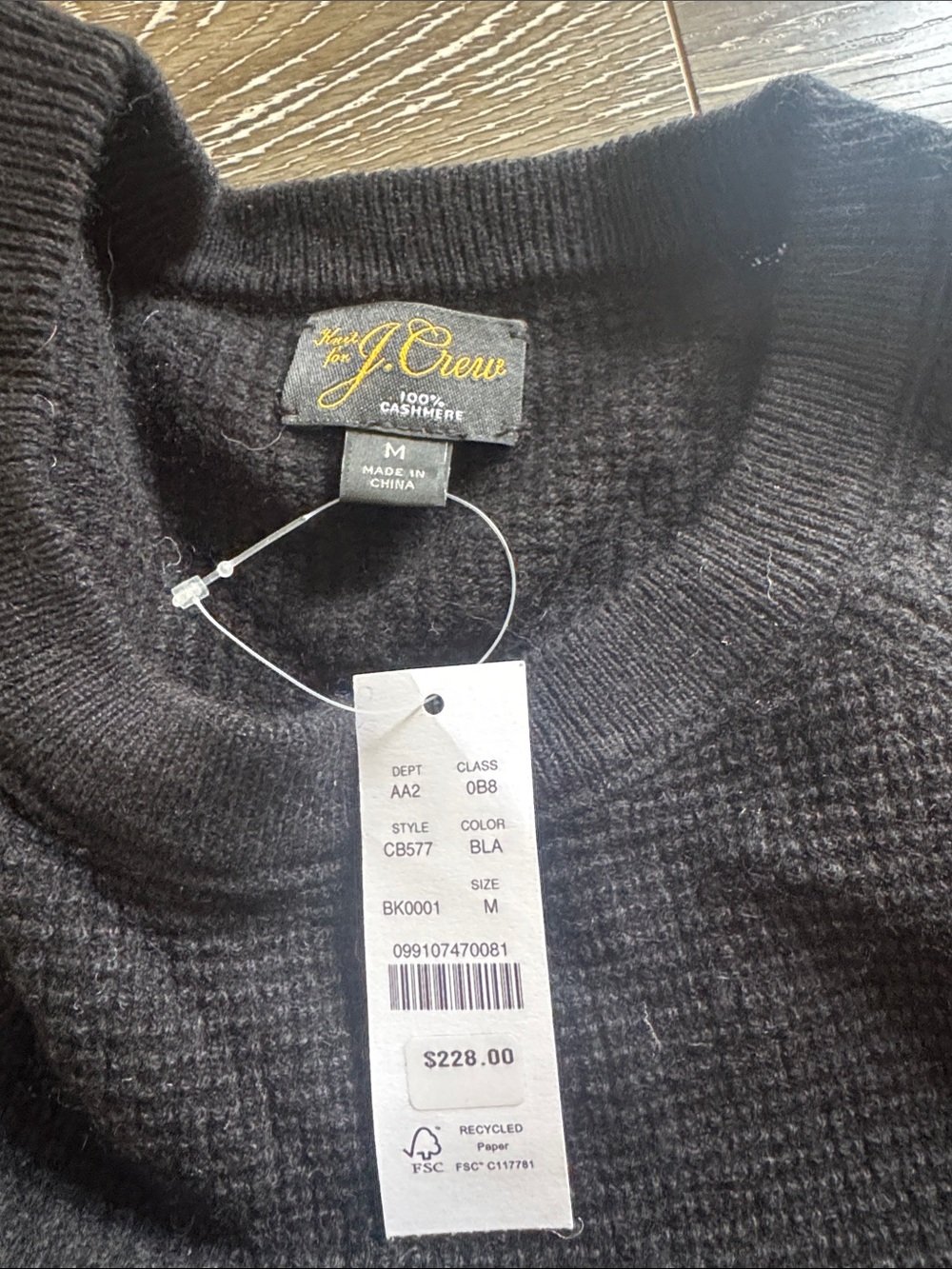 J. Crew cashmere Black Men's Textured Crewneck Sweater - Picture 2 of 3